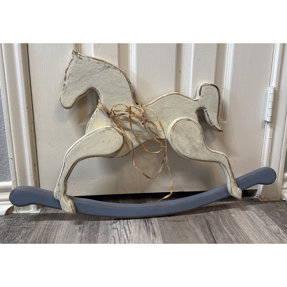 Wooden Rocking Horse Wall Hanging Hand Painted Folk Art Country Decor Nursery